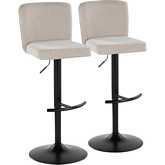 Henry Adjustable Swivel Bar Stool in Black Metal & Beige Fabric (Set of 2)